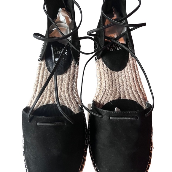 Eileen Fisher Lace-up Espadrilles. Size 7 Nubuck Black Suede . Rear zipper - Picture 9 of 12